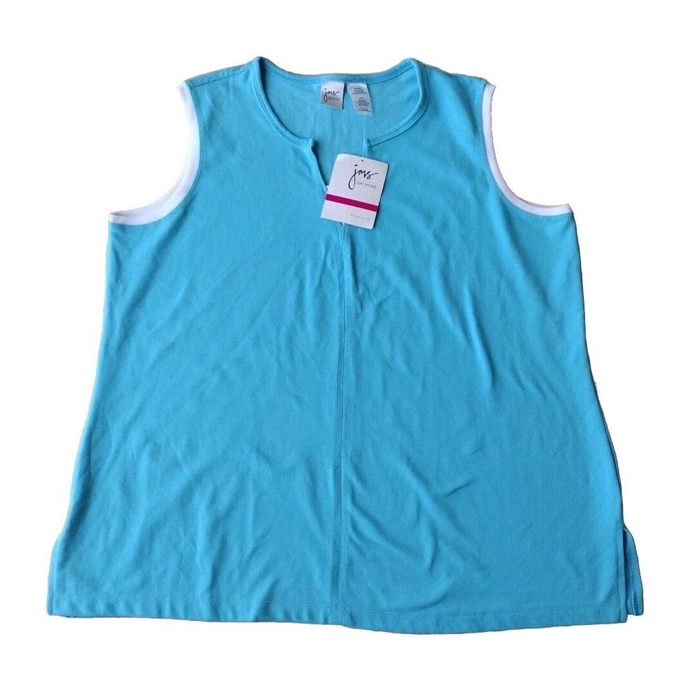 jms Just My Size Tank Top Woman 26/28‎ Blue Sleeveless White Trim Relaxed Fit